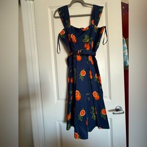 Collectif Blue Dress with Orange Citrus Design